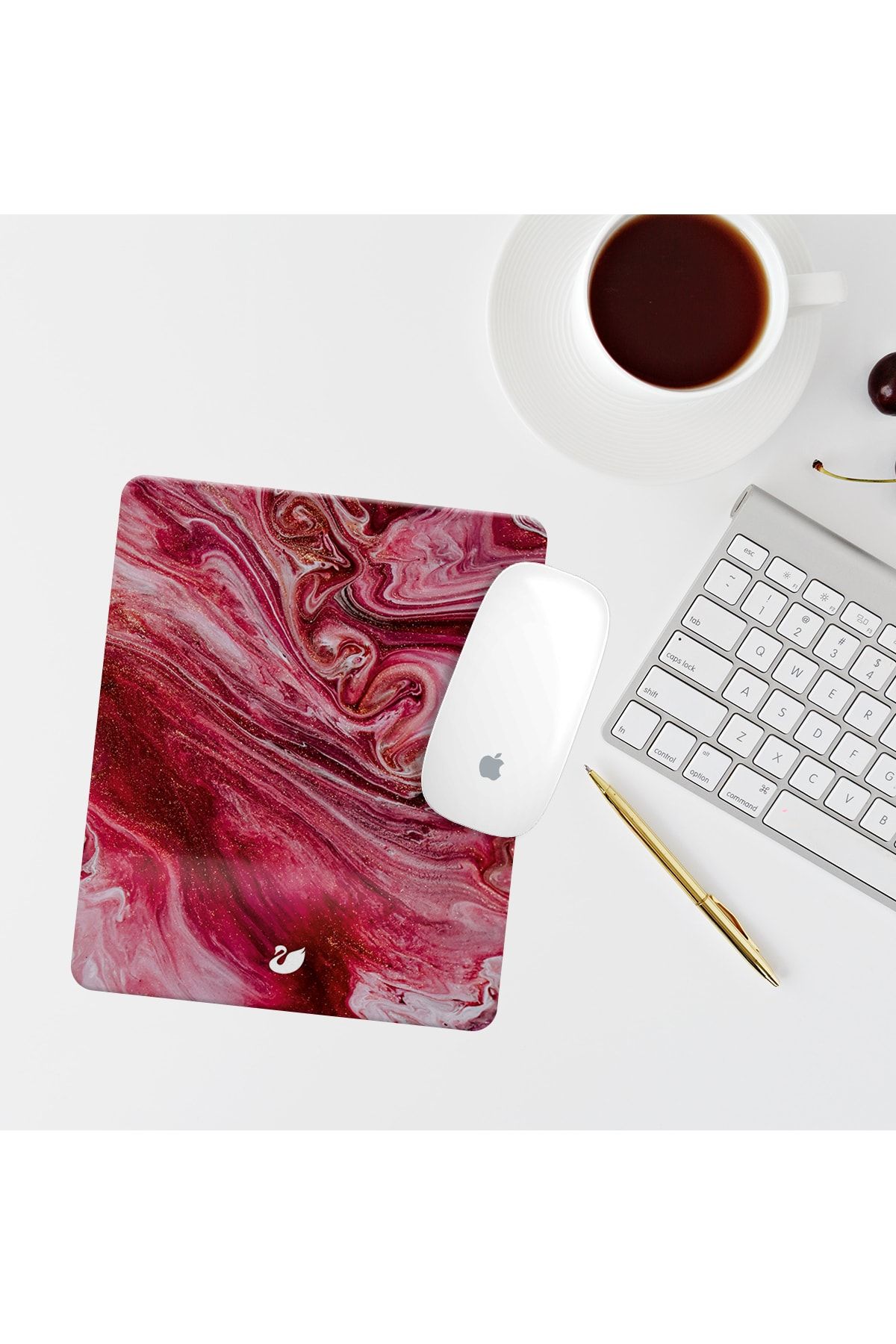 Özer Store Kırmızı Mermer Desenli Bilek Destekli Dikdörtgen Mouse Pad Mouse Altlığı