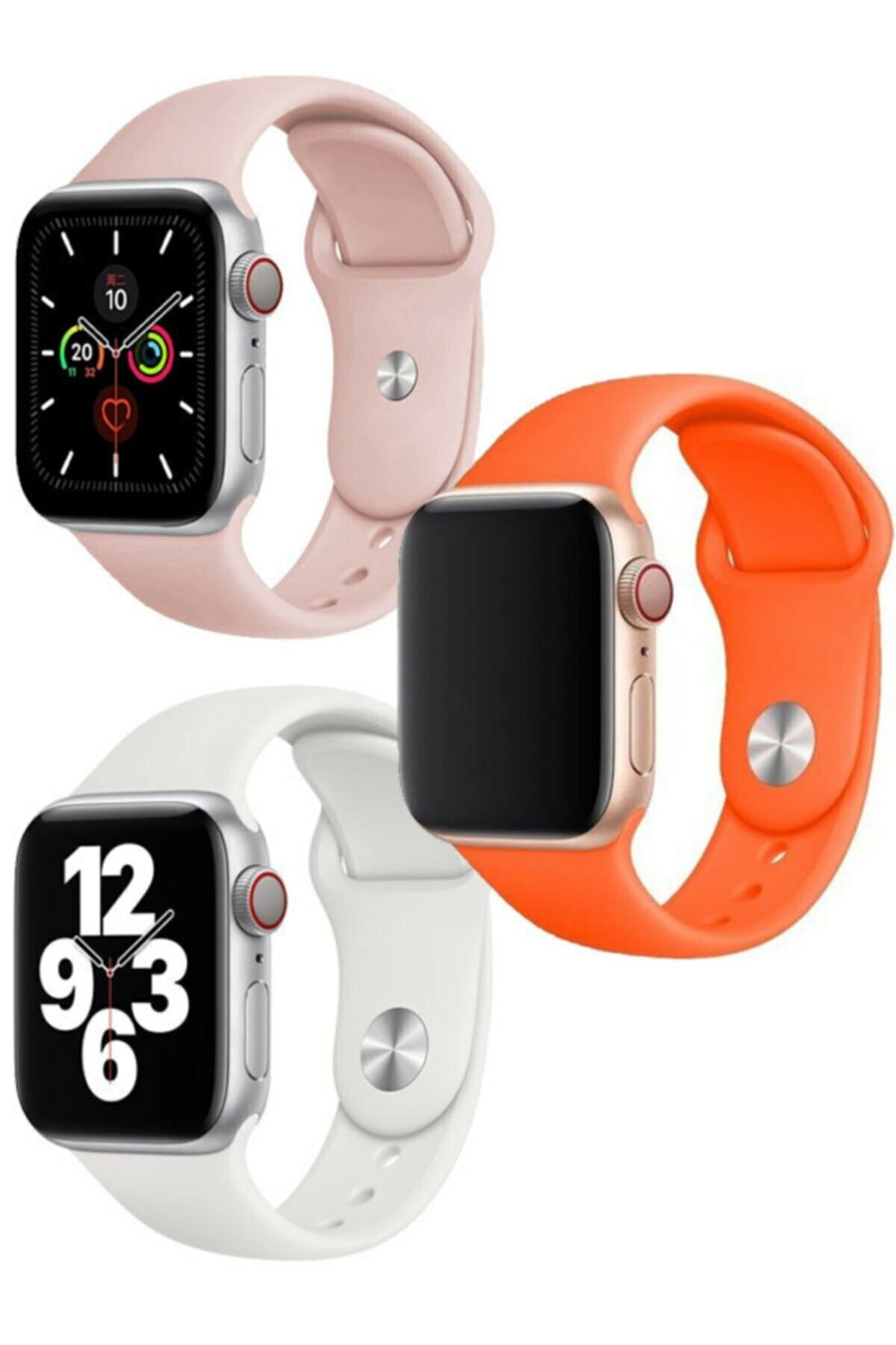 Apple Watch 1 2 3 4 5 6 Se 44mm Yumuşak Pürüzsüz 3 In 1 Turuncu Pembe Beyaz Klasik Kordon