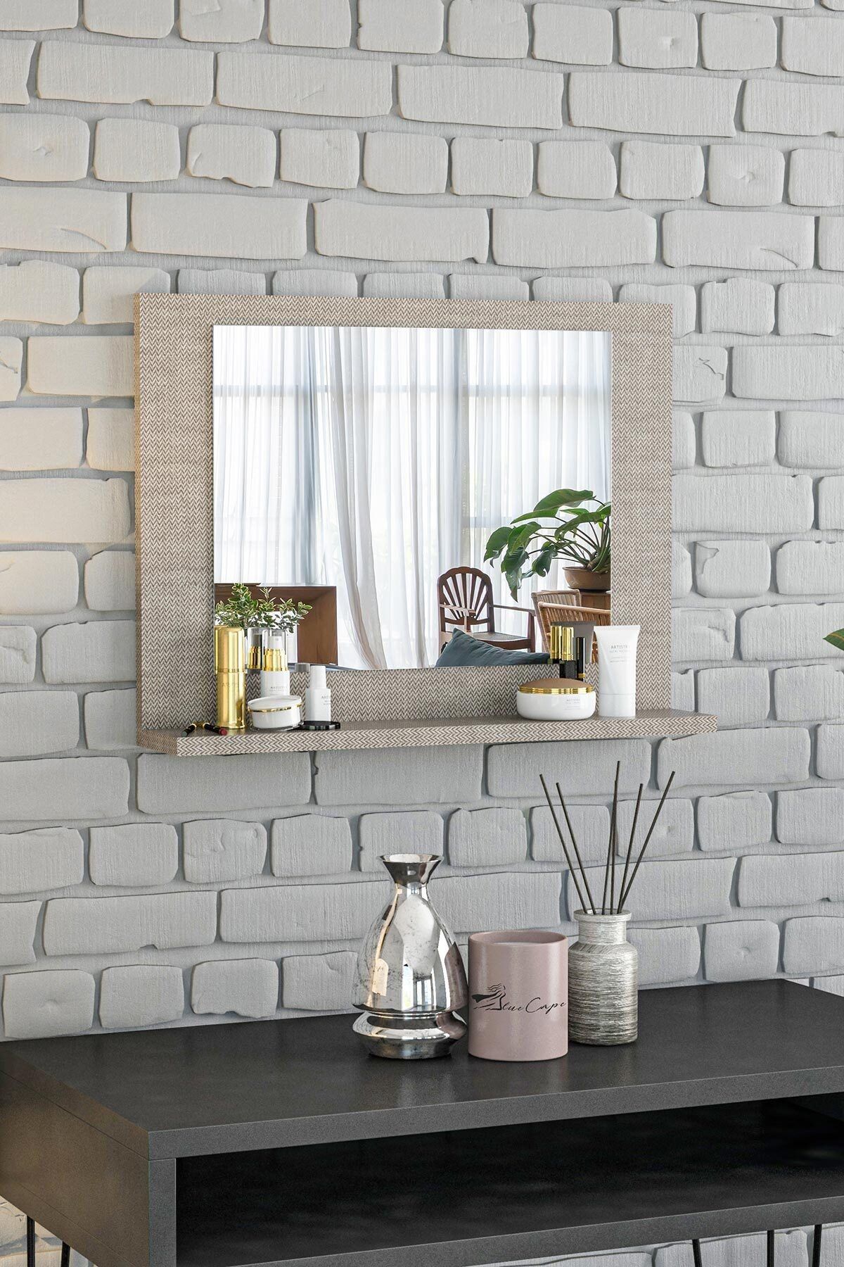 bluecape Modena 60x45cm Chevron Raflı Ayna Dresuar Hol Koridor Salon Banyo Wc Ofis Çocuk Yatak Odası Boy