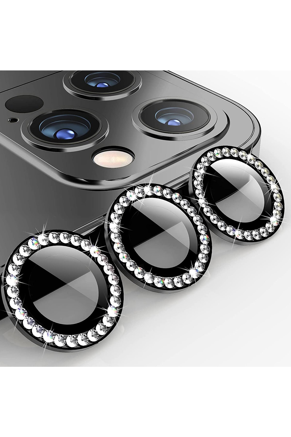 bause Iphone 11 Uyumlu Taşlı Tasarımlı Kamera Lens Temperli Koruyucu 3'lü - Siyah