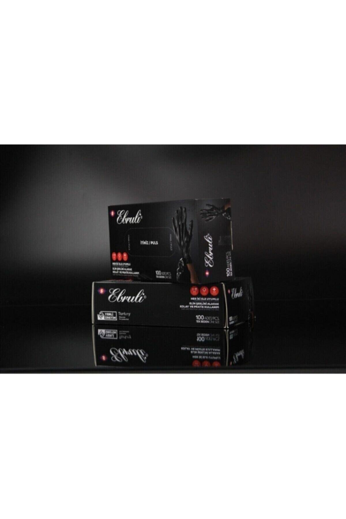 Ebruli Tek Kullanımlık Siyah Hibrit Eldiveni 100'lü M Beden