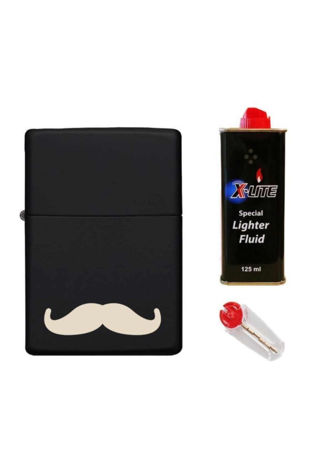 Atomic Benzinli Çakmak Hediye Seti Ym Siyah Mustache Baba