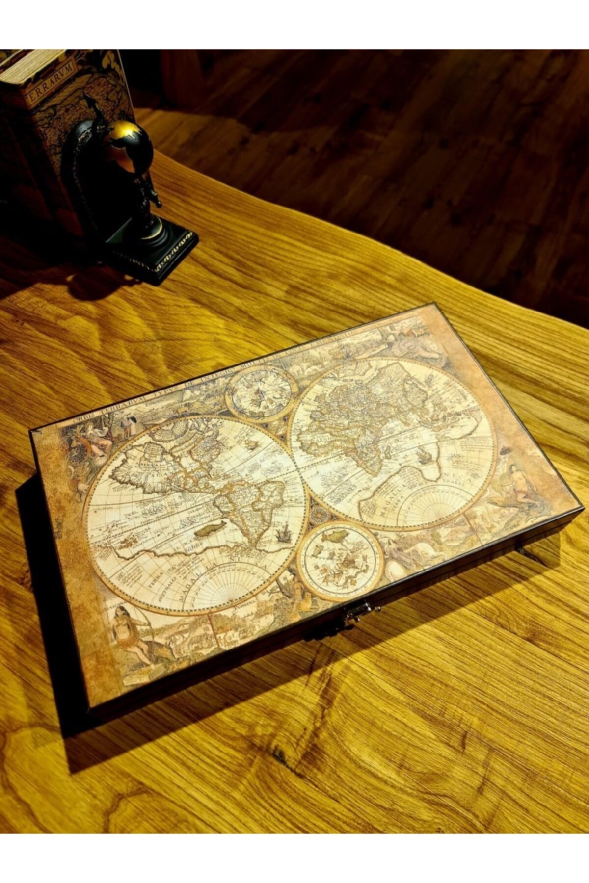 WOVMAN Deri Tavla Takımı Antik Haritalı