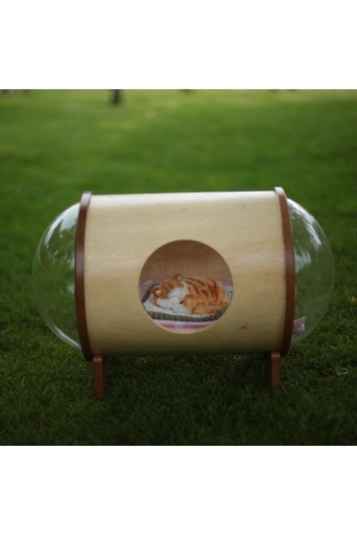 Ahşap Center Cat House Ahşap Panoromik Camlı Kedi Yuvası Çap Ölçüsü : 30 Cm Huş