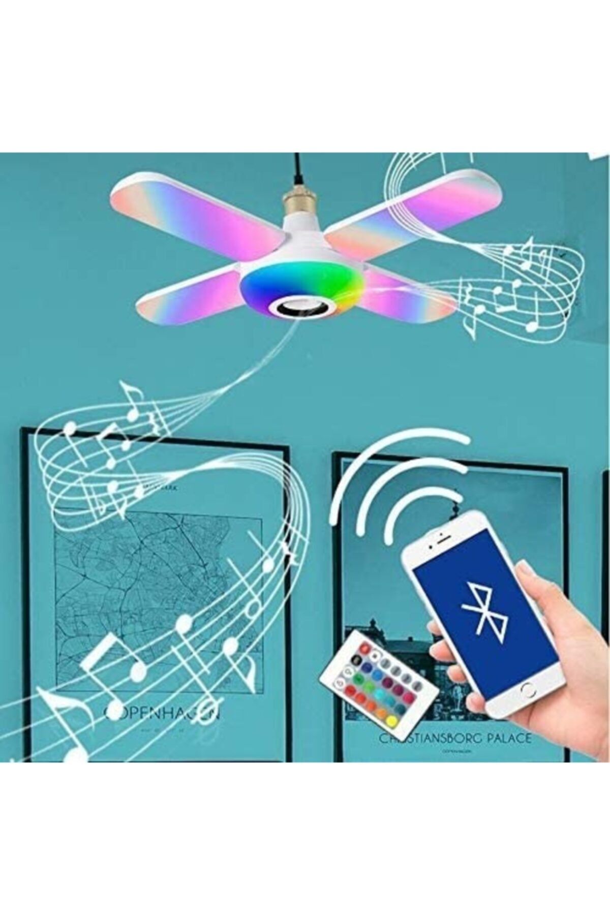 whitetech Katlanabilir Deformation Bluetoothlu Ve Uzaktan Kumandalı Tavan Led Ampul Hoparlör
