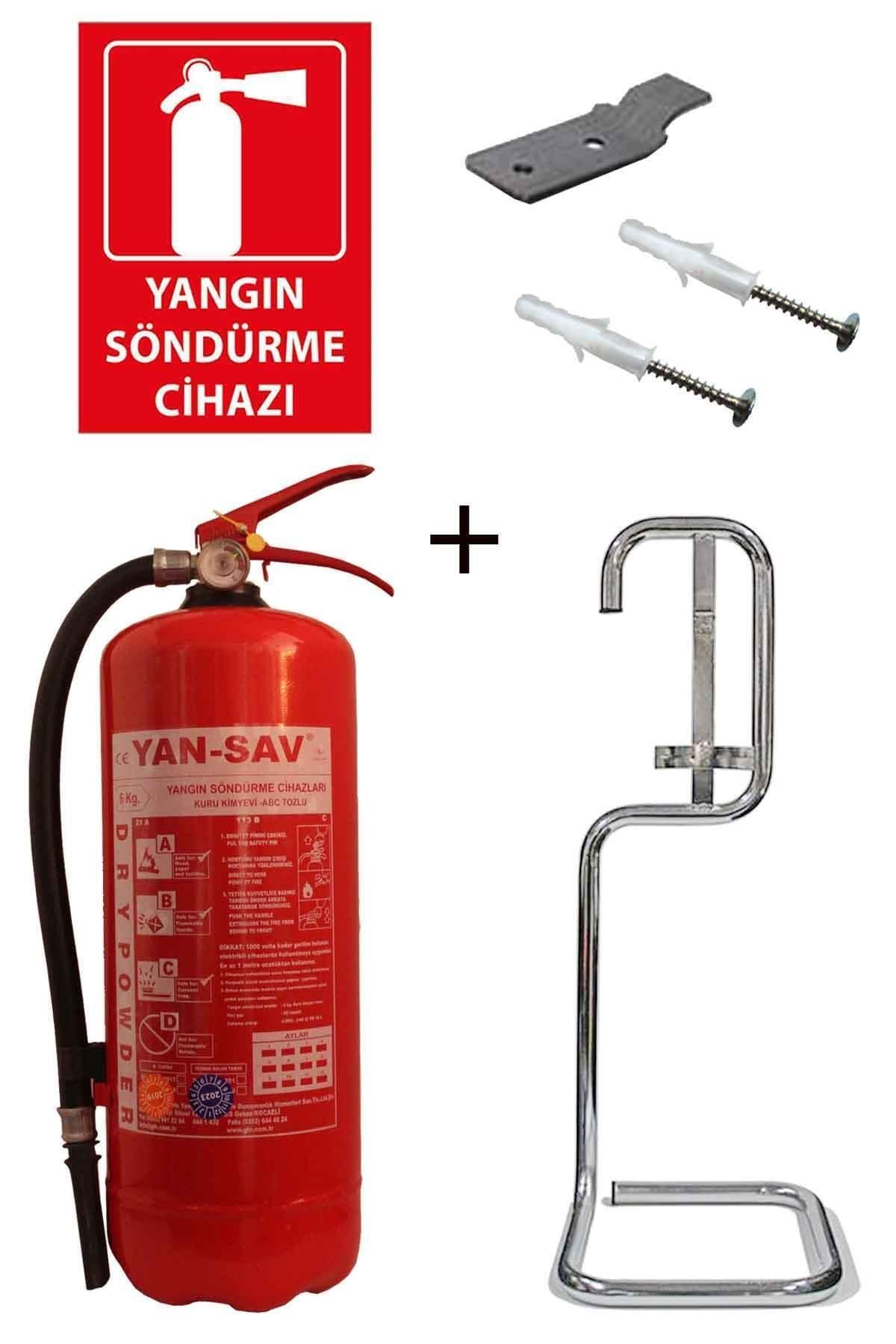 Mapeks 6kg Yangın Tüpü, Yangın Tüpü Levhası, Askı Aparatı, Dübel Vida Ve Krom Sehpa 5li Set