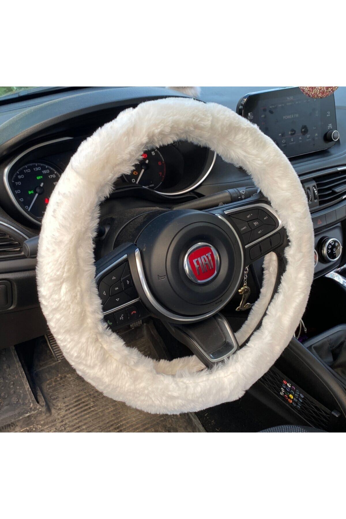 Blingston Yumuşak Tüylü Peluş Direksiyon Kılıfı Beyaz
