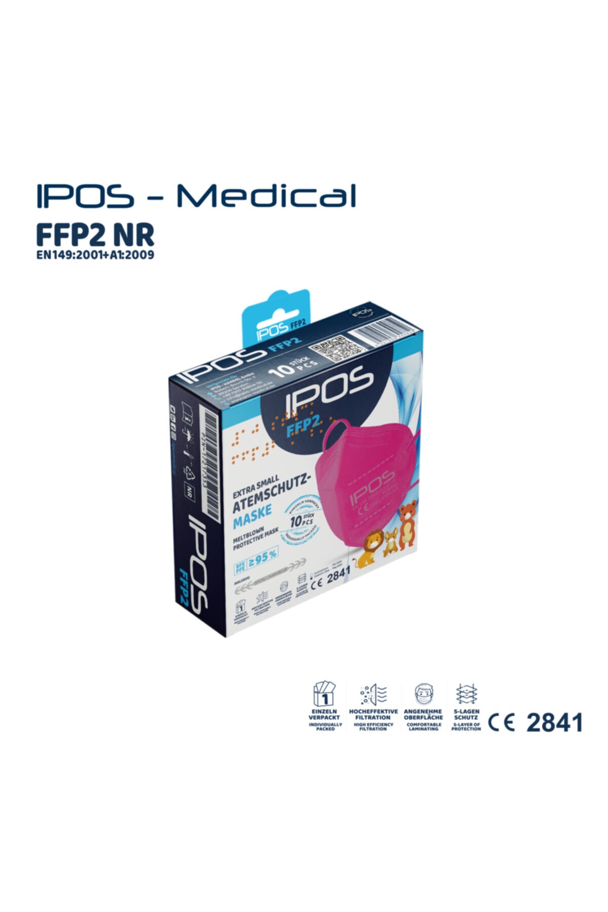 İPOS N95 Ffp2 Maske Çocuk Pembe (6-12 Yaş)