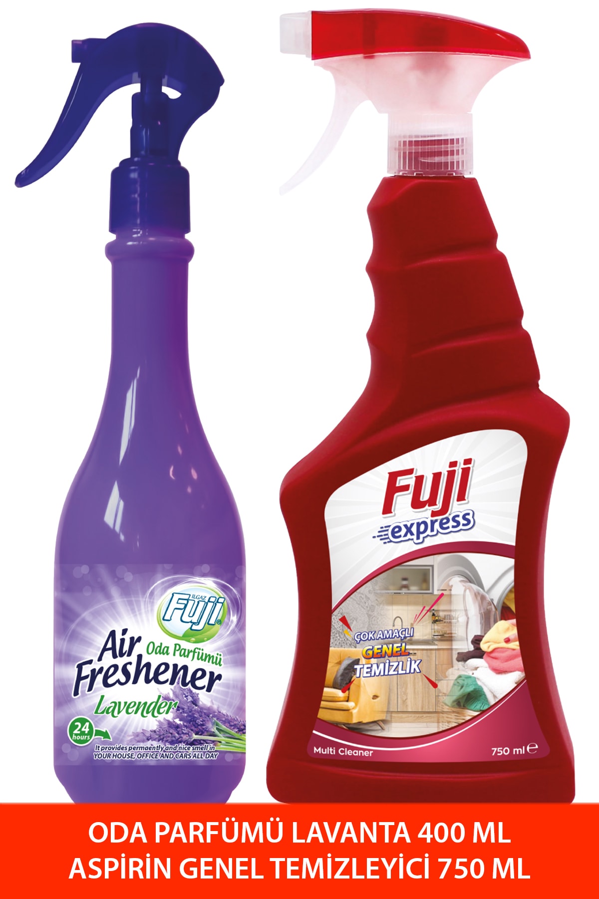 FUJI Aspirin Genel Temizleyici Sprey 750 Ml + Neon Lavanta Oda Spreyi Kalıcı Oda Parfümü 400 Ml