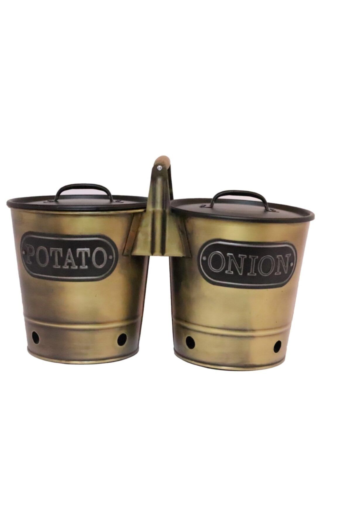 RAK CONCEPT 2 Bölmeli Kulplu Metal Patates Soğan Kovası Gold
