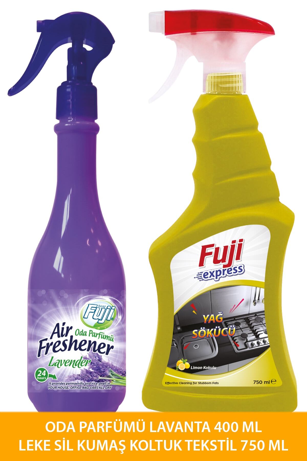 FUJI Yağ Çözücü Aktif Temizleyici Sprey 750 Ml + Neon Lavanta Oda Kokusu Kalıcı Oda Spreyi 400 Ml