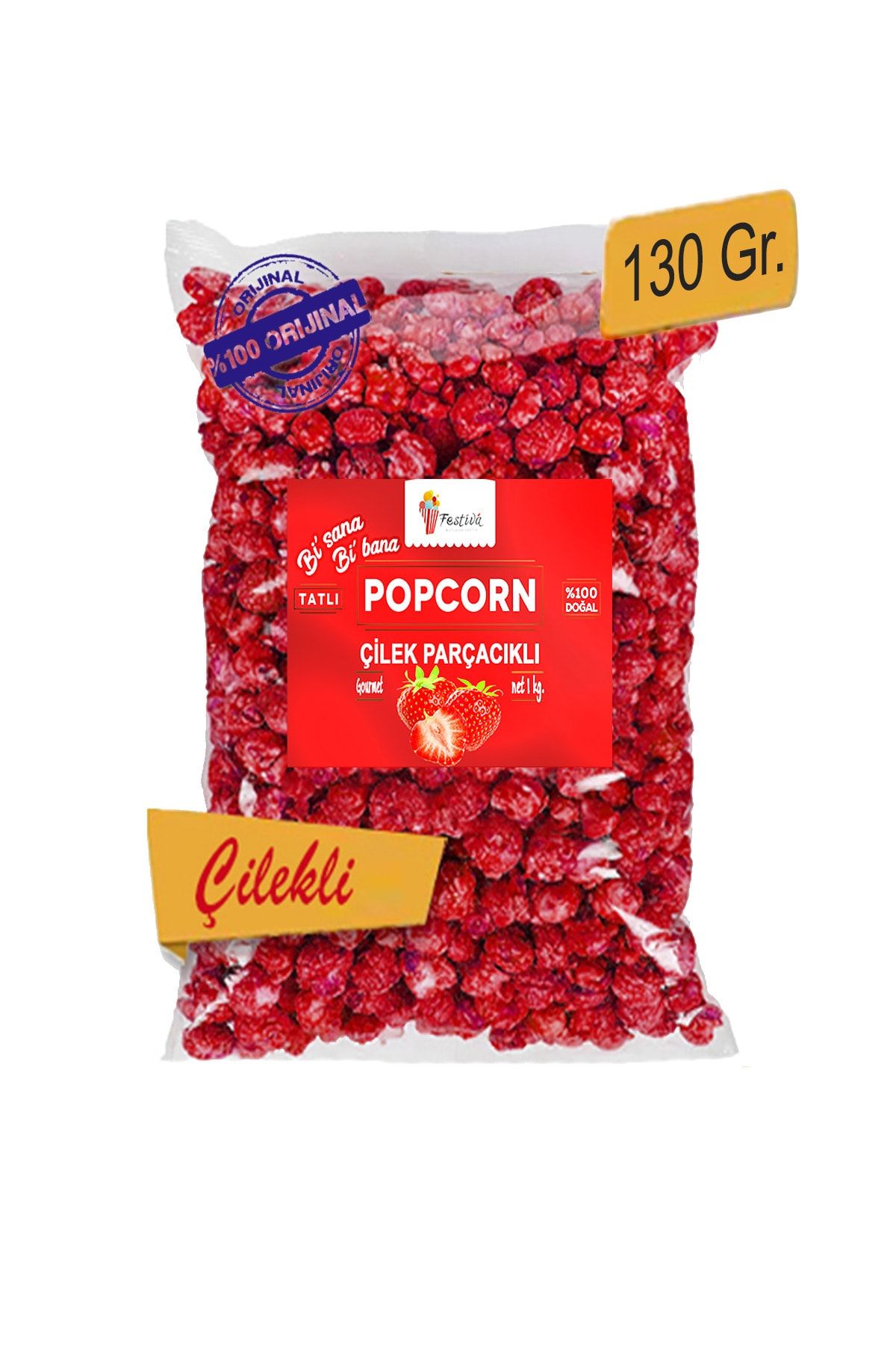 Festiva Doğal Çilek Parçacıklı Karamelli Patlamış Mısır / Popcorn 130 Gr.