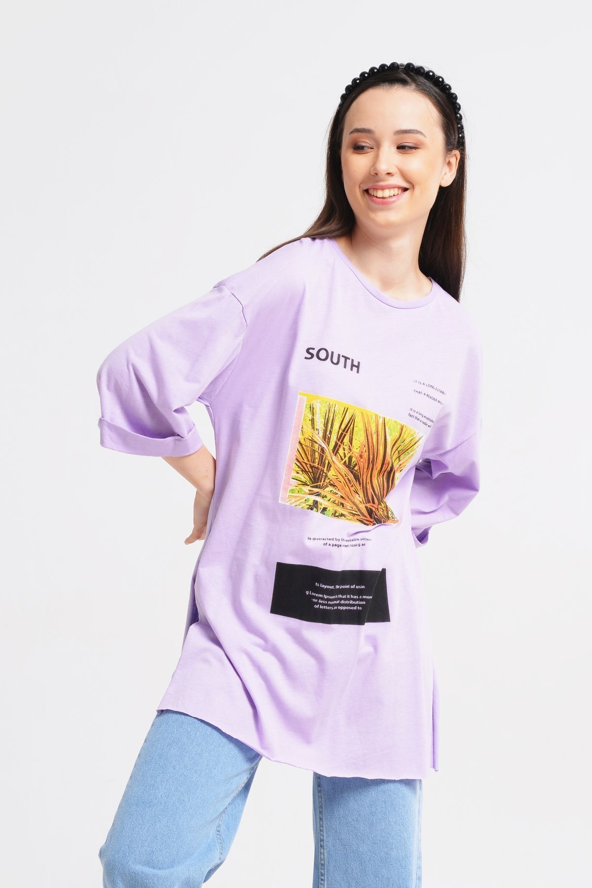 Nefise Baskılı Tshirt Lila