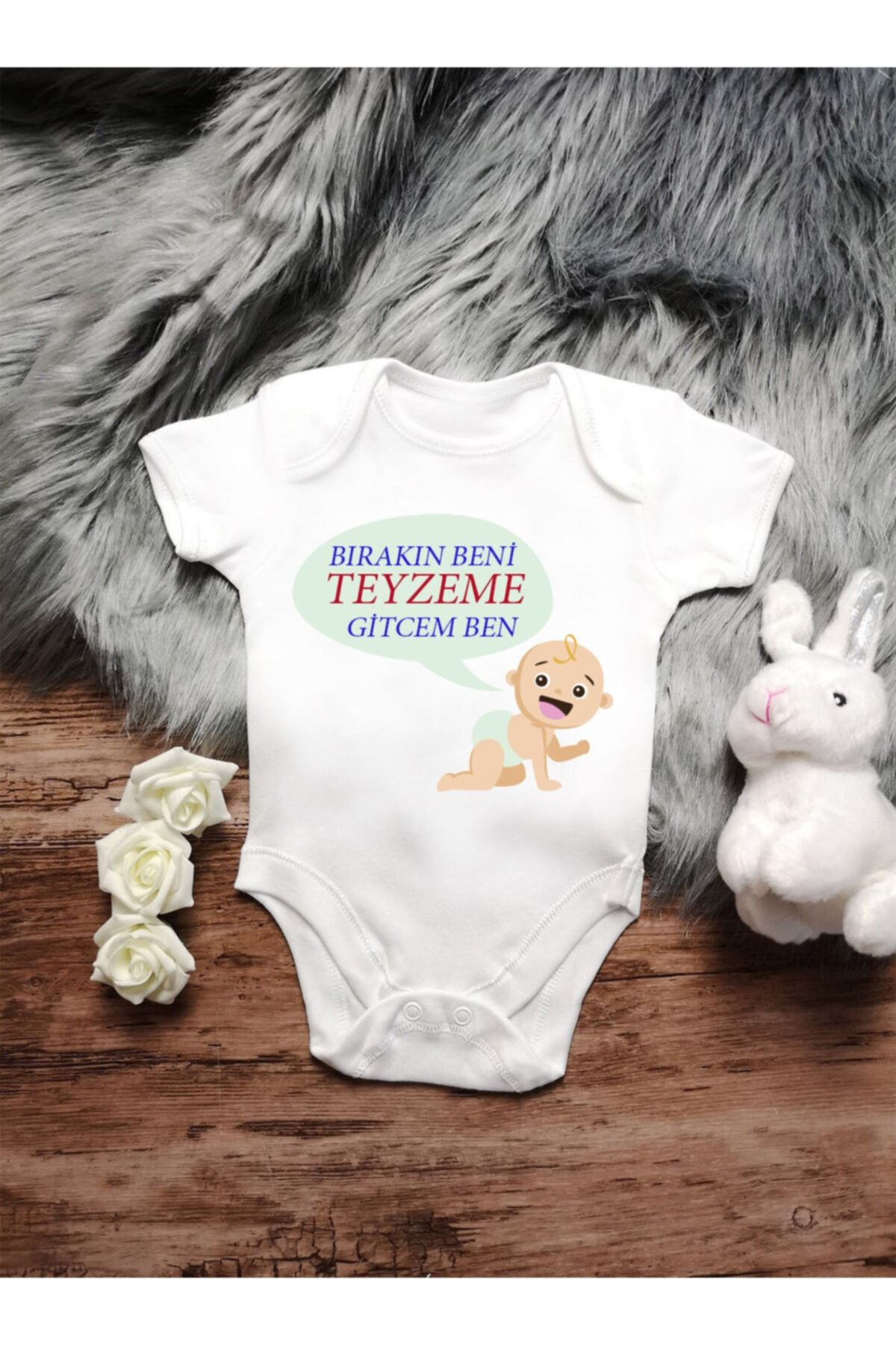 AlazBaby Sevimli Bebek Ve Bırakın Beni Teyzeme Gidicem Ben Baskılı Body Zıbın