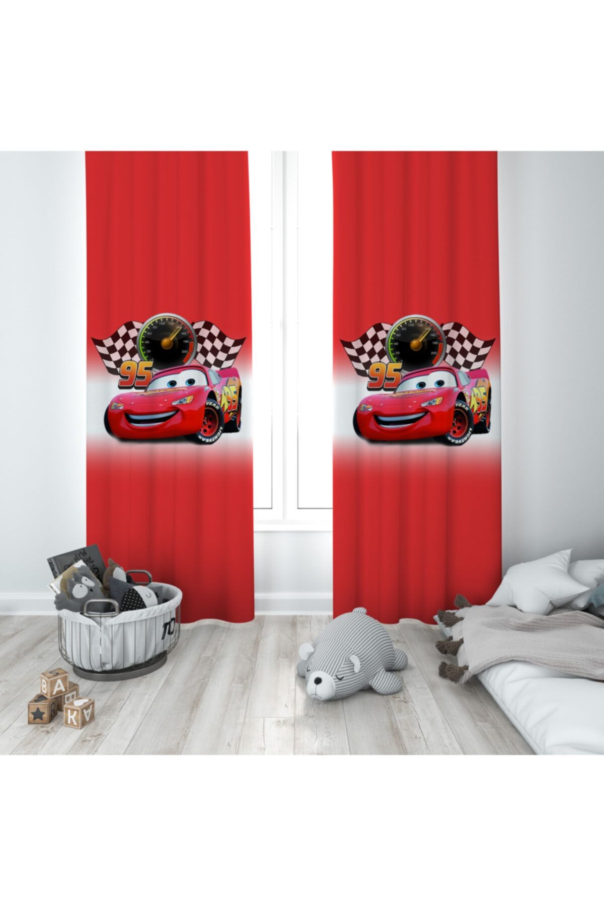 Carpe Home Şimşek Mcqueen Çocuk Ve Bebek Odası Fon Perde 2 Kanat