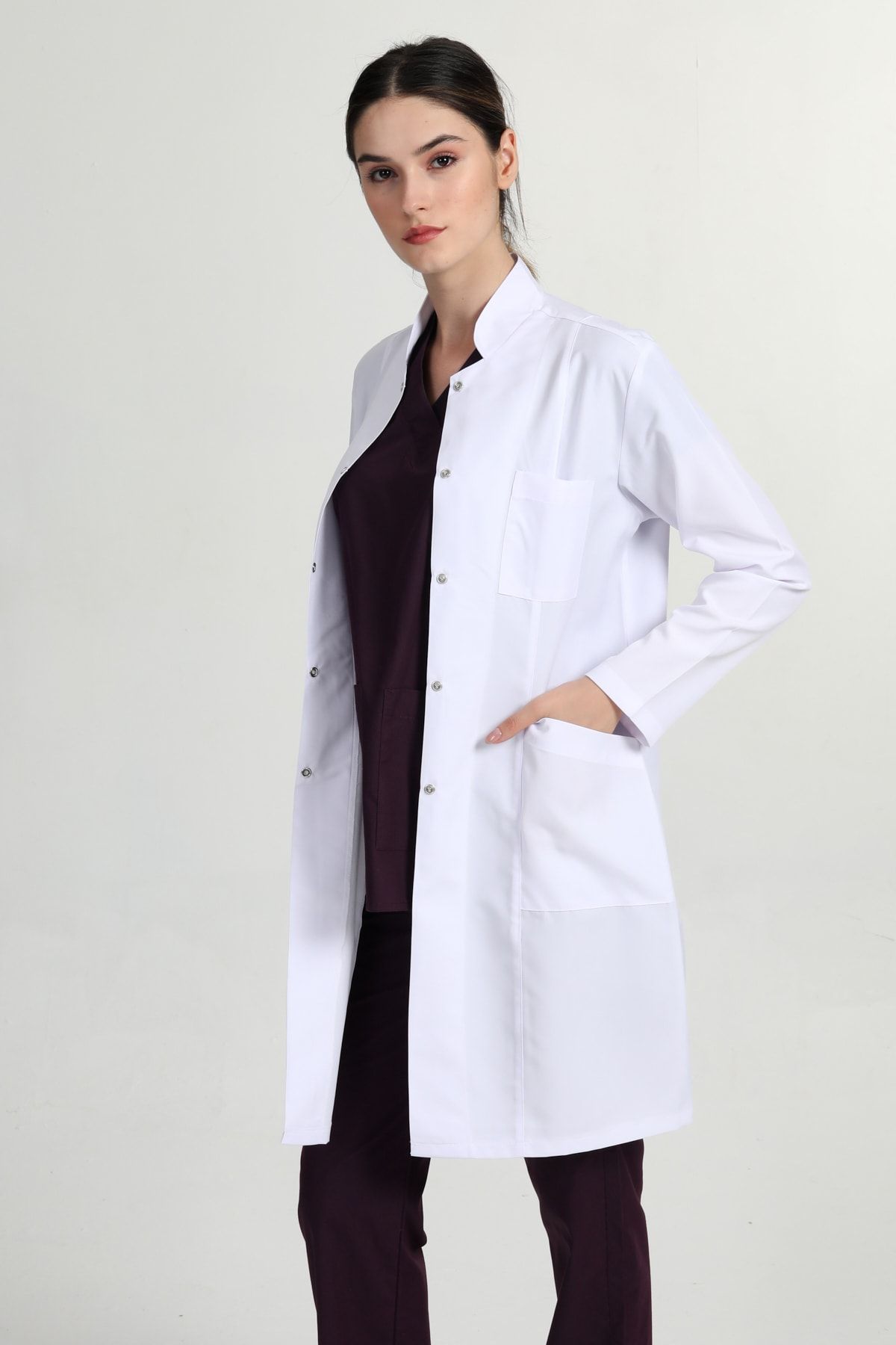 BAŞAK Önlük Kadın Uzun Hakim Yaka Doktor Hemşire Öğretmen Önlüğü Beyaz