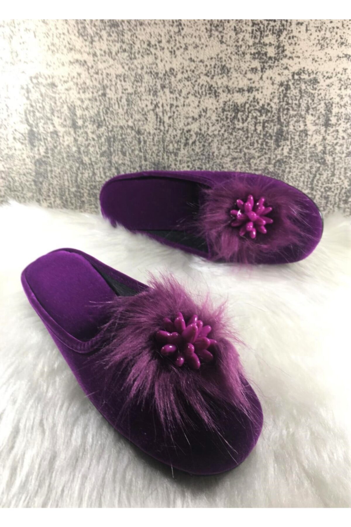 YILDIRIM AYAKKABICILIK Yumuşak Taban Bayan Üzüm Tokalı Şık Kışlık Ev Terliği