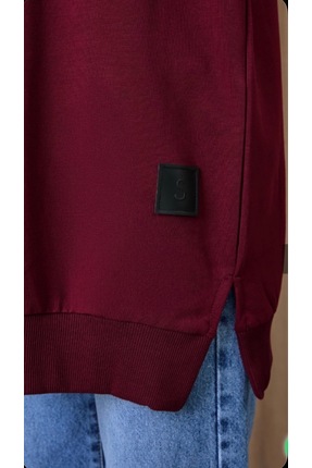 soul organik pamuk bisiklet yaka iki iplik kırmızı tunik Image 3