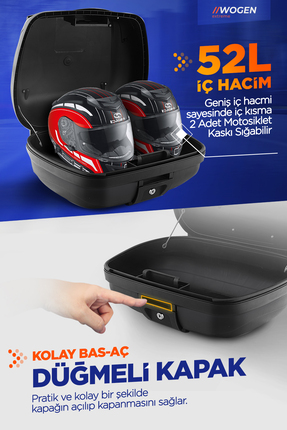 Wogen 52 Litre Motosiklet Arka Çantası Üst Bagaj Basic Siyah Image 1