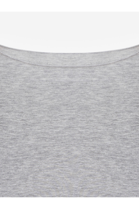 32122 Kayık Yaka Modal Kaşmir Ultra Hafif Bluz-Gri Melanj Image 6