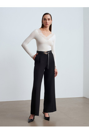 32311 Dantelli Kaşmir Bluz-Ekru Image 3