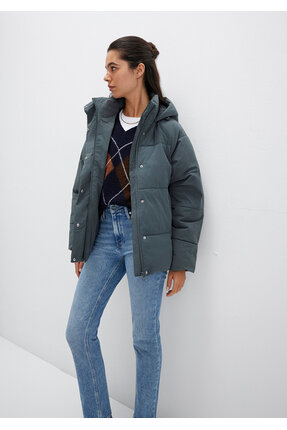 Kapüşonlu Yeşil Şişme Mont 1110225-71598 Image 1