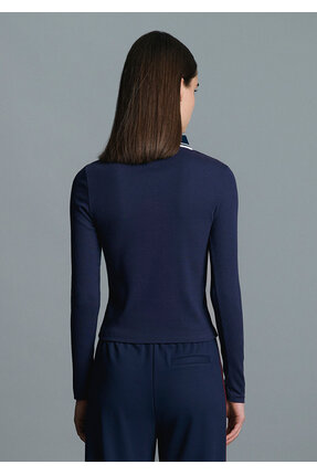 Çizgi Detaylı Lacivert Polo Tişört Fitted / Vücuda Oturan Kesim 1613836-80729 Image 4