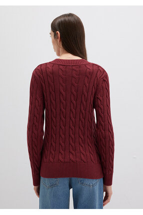 İpek Karışımlı V Yaka Bordo Kazak Slim Fit / Dar Kesim 1710720-85493 Image 4