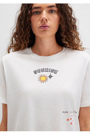 Sunrise Baskılı Ekru Tişört Regular Fit / Normal Kesim 1613523-80194 Image 6