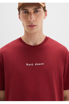 Jeans Baskılı Kırmızı Tişört Loose Fit / Bol Rahat Kesim 0612899-89065 Image 4