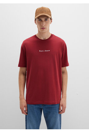 Jeans Baskılı Kırmızı Tişört Loose Fit / Bol Rahat Kesim 0612899-89065 Image 2