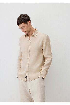 Bej Keten Gömlek Slim Fit / Dar Kesim 0211466-70004 Image 0