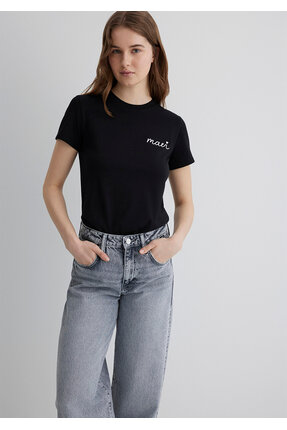 Logo Baskılı Siyah Tişört Semi Slim Fit / Yarı Dar Kesim 1612962-900 Image 0