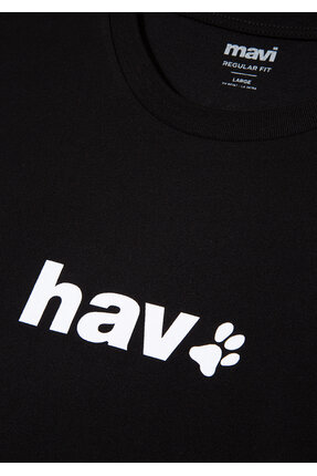 Hav Baskılı Siyah Tişört Regular Fit / Normal Kesim 0612759-900 Image 6