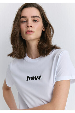 Hav Baskılı Beyaz Tişört Regular Fit / Normal Kesim 1613288-620 Image 4