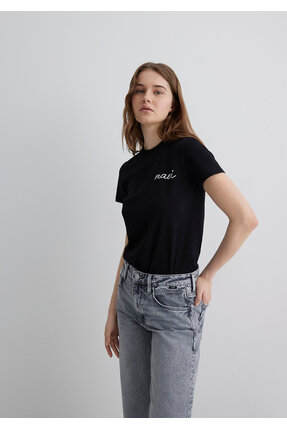 Logo Baskılı Siyah Tişört Semi Slim Fit / Yarı Dar Kesim 1612962-900 Image 2