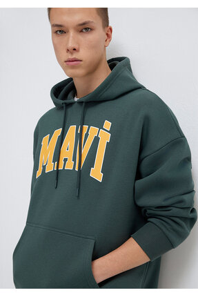 Logo Baskılı Kapüşonlu Yeşil Sweatshirt 067149-71598 Image 1