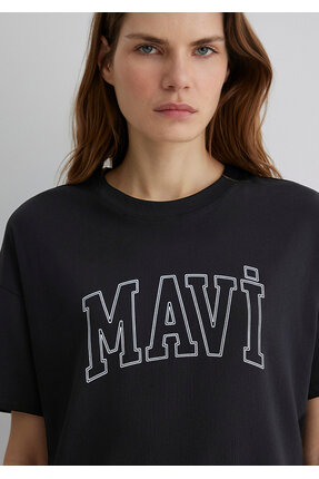 Logo Baskılı Siyah Tişört Regular Fit / Normal Kesim 1611193-900 Image 6