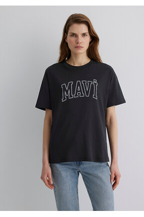 Logo Baskılı Siyah Tişört Regular Fit / Normal Kesim 1611193-900 Image 4