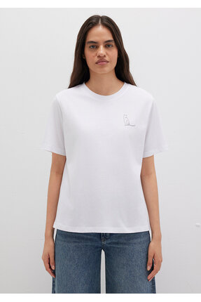 Kedi Baskılı Beyaz Tişört Regular Fit / Normal Kesim 1612298-620 Image 2