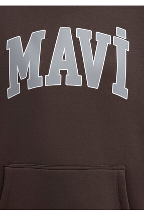 Logo Baskılı Kapüşonlu Kahverengi Sweatshirt 1600361-70222 Image 6