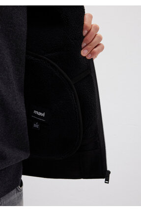 Suni Kürk Detaylı Siyah Suni Süet Ceket Regular Fit / Normal Kesim 0110450-900 Image 6