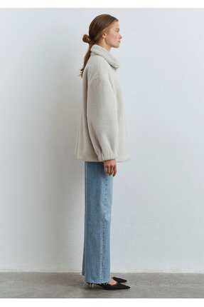 Açık Gri Peluş Ceket Oversize / Geniş Kesim 1110597-70037 Image 3