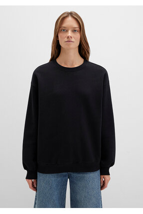 Bisiklet Yaka Siyah Basic Sweatshirt 1610198-900 Image 3