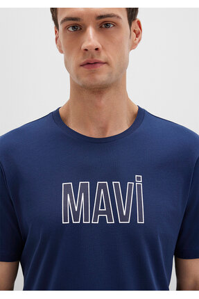 Logo Baskılı Lacivert Tişört Regular Fit / Normal Kesim 066842-70758 Image 4