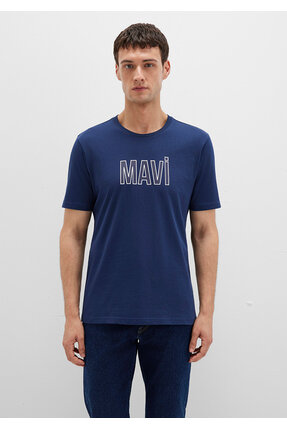 Logo Baskılı Lacivert Tişört Regular Fit / Normal Kesim 066842-70758 Image 2