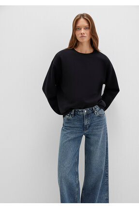 Bisiklet Yaka Siyah Basic Sweatshirt 1610198-900 Image 2