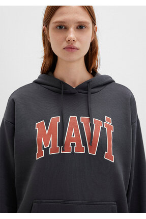 Logo Baskılı Kapüşonlu Antrasit Sweatshirt 1600361-80106 Image 4