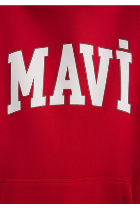 Logo Baskılı Kapüşonlu Kırmızı Sweatshirt 1600361-86417 Image 5