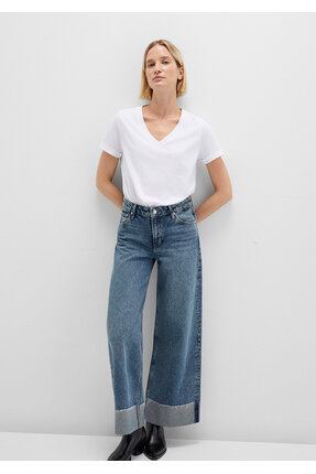 V Yaka Beyaz Basic Tişört Regular Fit / Normal Kesim 166248-620 Image 1